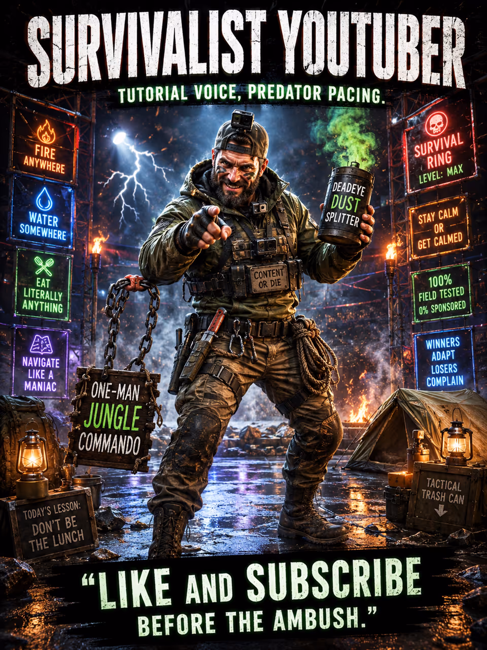 Survivalist YouTuber — opponent portrait