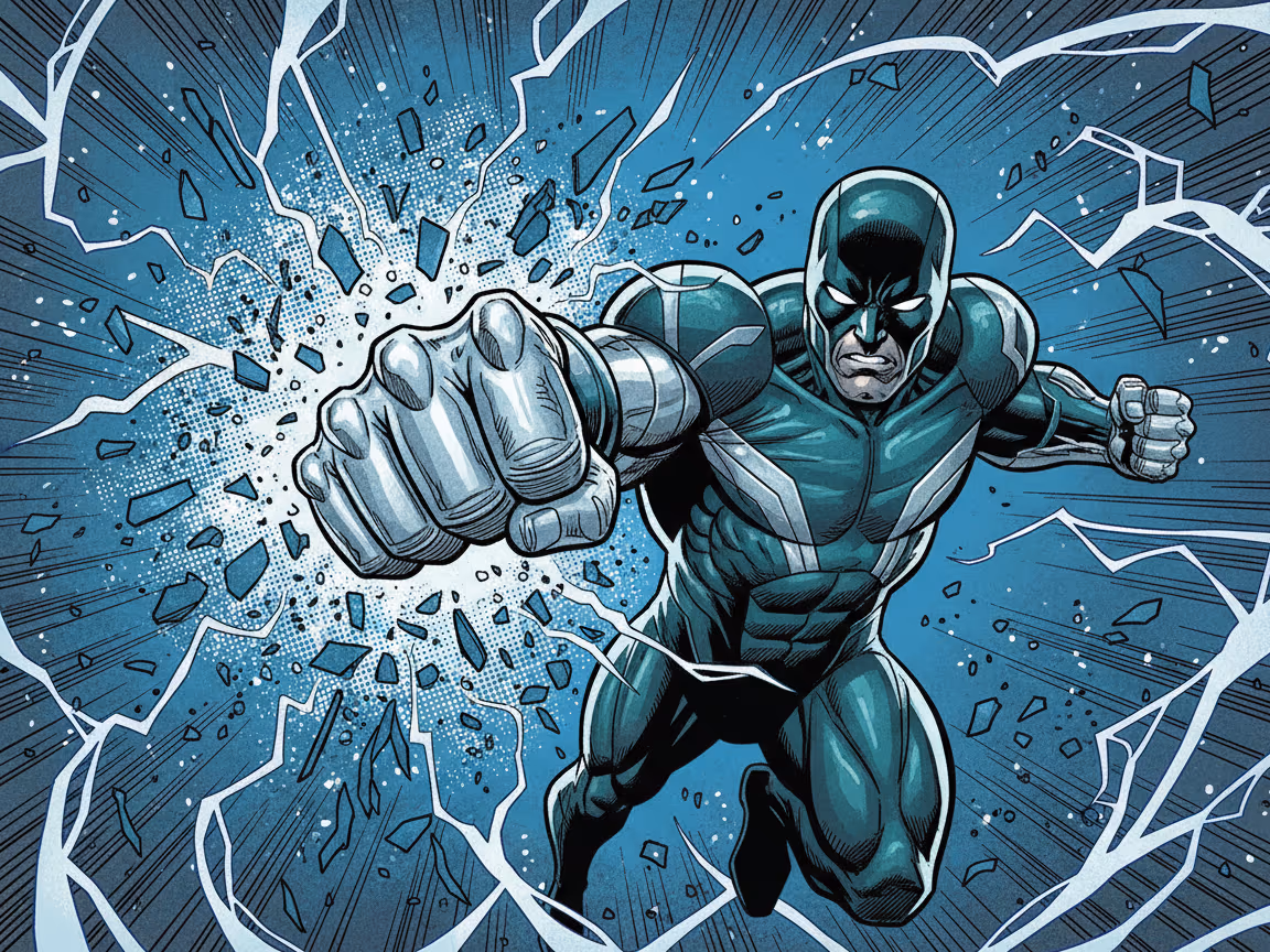 An original cinematic Comic Book Heroes fighter in motion
