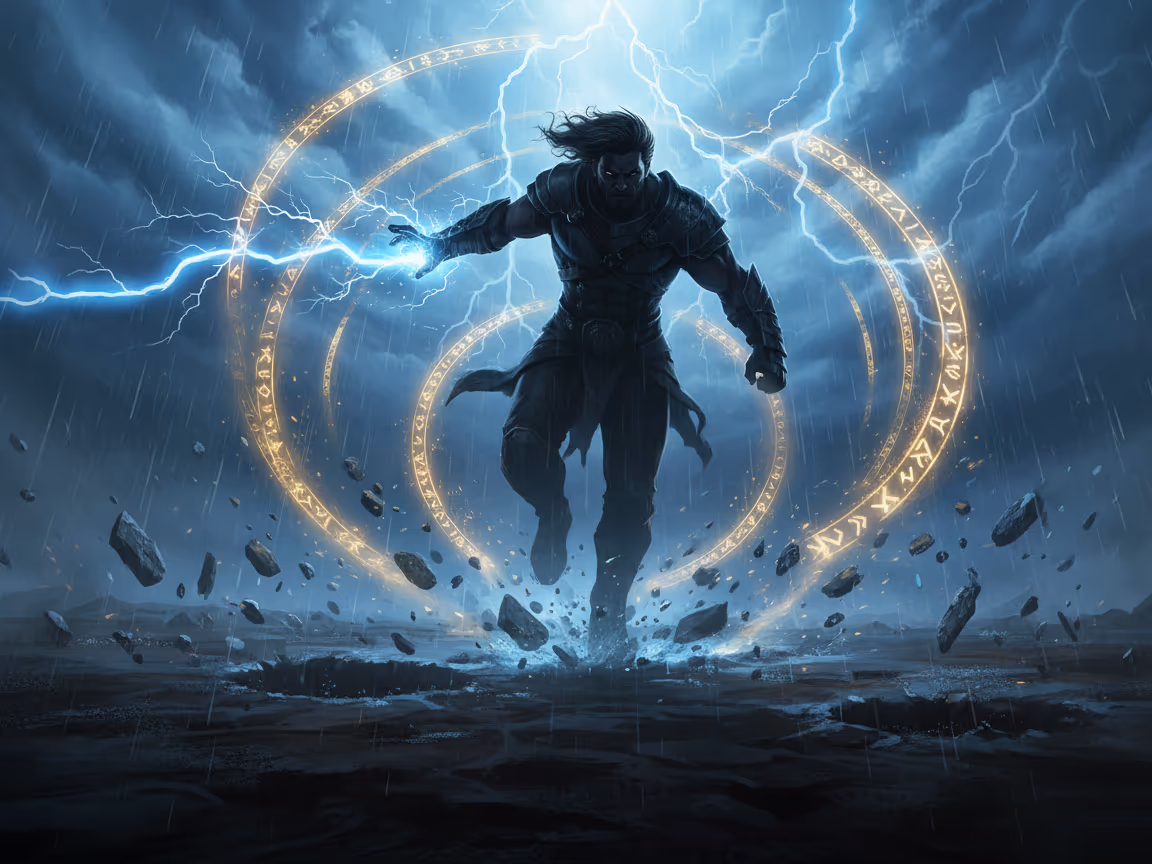 An original cinematic Gods & Mythology fighter in motion