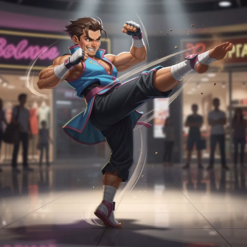 Neon Mall Karate fighting style