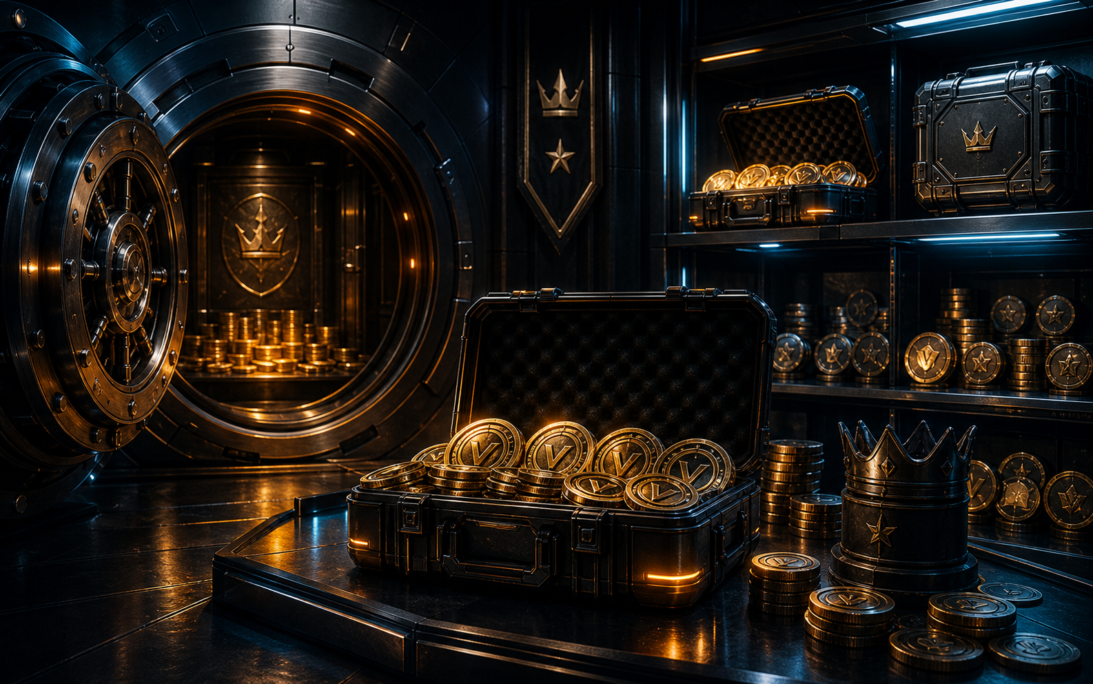 Premium VIDO shop artwork with glowing tokens and payment energy.